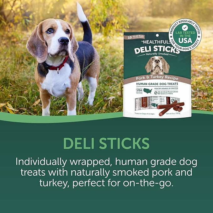 HEALTHFULS Deli Sticks Pork and Turkey Human-Grade Gluten-Free Soft and Chewy Dog Treats, 10 Count Bag