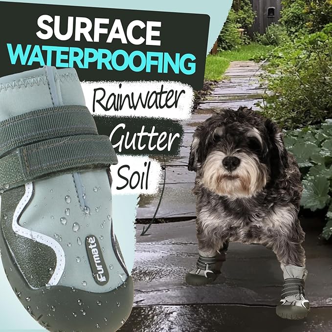 Dog Shoes for Large Small Medium Dogs,Dog Booties for Indoor Hardfloors Anti-Slip,Reflective Strip Waterproof Dog Boots & Paw Protectors for Outdoor Walking Hot Pavement,Winter Snow (Green-1)