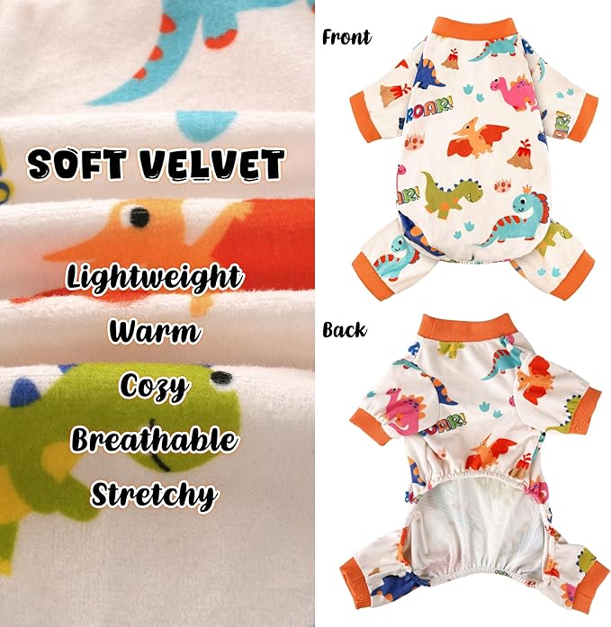 Dog Pajamas Soft Lightweight Dog Onesies Outfit Clothes for Small Medium Large Puppy Pjs for Pet Boys Girls Dogs Cats (L (Back: 14",Chest: 18", Neck: 10.6"), Dinosaur)
