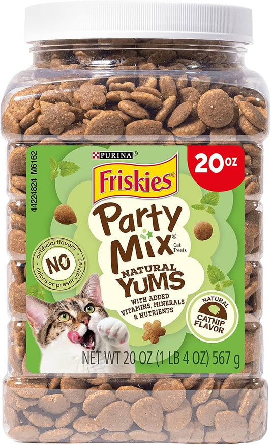 Purina Friskies Made in USA Facilities, Natural Cat Treats, Party Mix Natural Yums Catnip Flavor - 20 Ounce (Pack of 1)