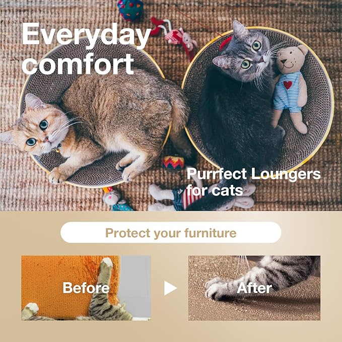 Necoichi Cat Scratcher Bowl for Indoor Cats - Cat Scratching Lounger with Reversible Usability and Extra Comfort for Lounge, Cardboard Bed Couch / (Regular, Dark Cherry)