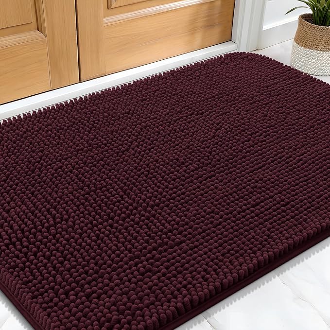 OLANLY Dog Door Mat for Muddy Paws 30x20, Absorbs Moisture and Dirt, Absorbent Non-Slip Washable Doormat, Quick Dry Chenille Mud Mat for Dogs, Entry Indoor Entryway Carpet for Inside Floor, Russet
