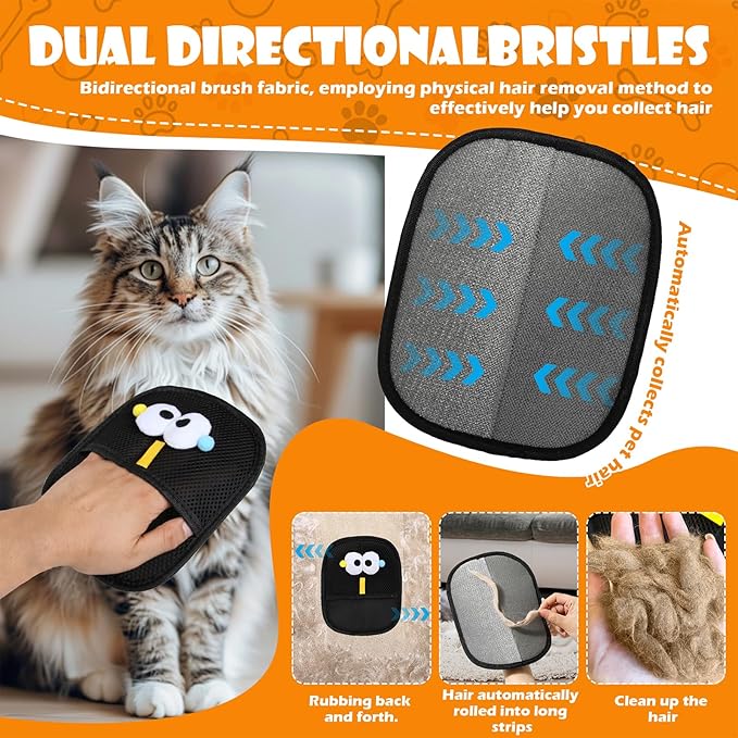 2 PCS Pet Hair Removal Glove for Cats & Dogs, Grooming Gloves for Pet Hair, Cat Grooming Gloves for Hair Removal，Reusable Cat & Dog Hair Remover for Couch, Furniture, Carpet, Curtain