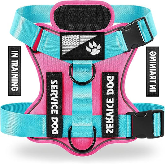 Demigreat Service Dog Harness, Reflective Dog Vest Harness with 5 PCS Patches, Adjustable Soft Oxford Pet Harness, Inner Layer Mesh, Easy to Control for Small Medium Large Dogs