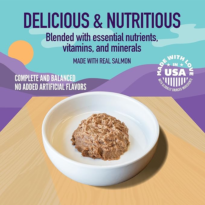 A Strong Heart Split Cup Wet Cat Food, Salmon Entree - 2.6 oz Split Cups, 20 Servings (Pack of 10), Made in The USA with Real Salmon & Poultry