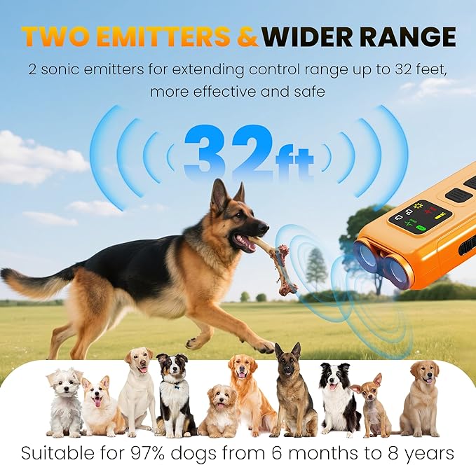 Dog Bark Deterrent Devices, Rechargeable Anti Barking Device for Dogs, Dog Training Tools to Stop Bad Behaviors, Compact Bark Control for Dogs, Up to 32 Ft Range Dog Barking Silencer, Easy to Carry