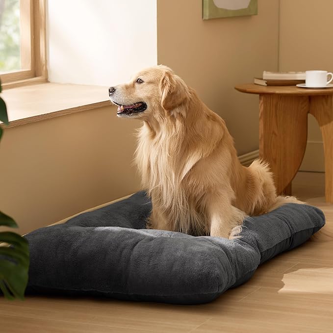 Bedsure Washable XXL Dog Bed for Crate, Giant Comfort Fluffy Plush Pet Pillow Bed Kennel Pad with Non-Slip Bottom, Machine Washable Pet Sleeping Mat for Jumbo, 47"x29", Dark Gray
