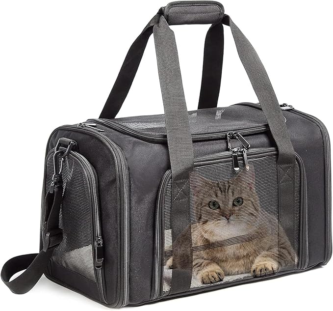 GANIT Airline Approved Pet Carrier for Cat, Soft Sided Dog Carrier for Small Dog, TSA Airline Approved，Up to 15 Lbs,Black