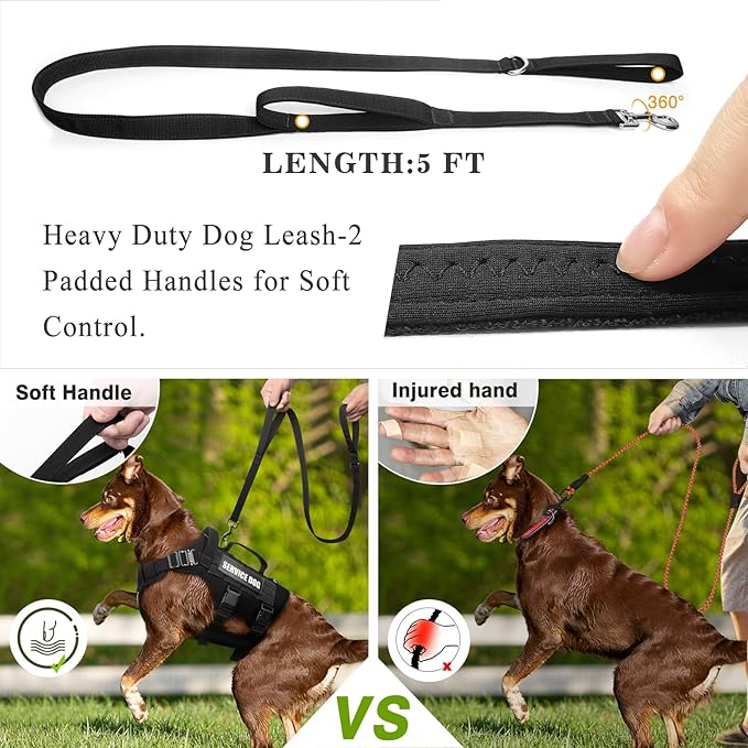 WINSEE Tactical Dog Harness with Dog Leash, Service Working MOLLE Vest with 10 Pet Patches for Medium Dog, No Pull Military Harness and Backpack for Training Hunting Walking