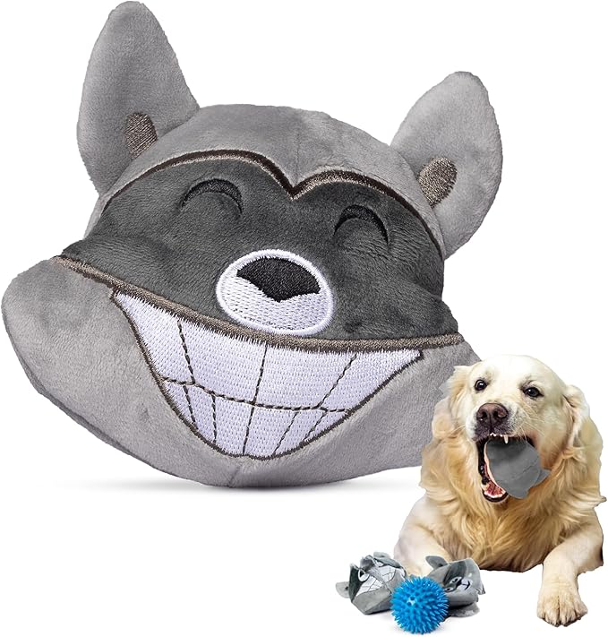 ZENPOKI 3-in-1 Dog Toys - Squeaky interactive - Medium, Large & Small Breeds, Puppy Teething - Grey