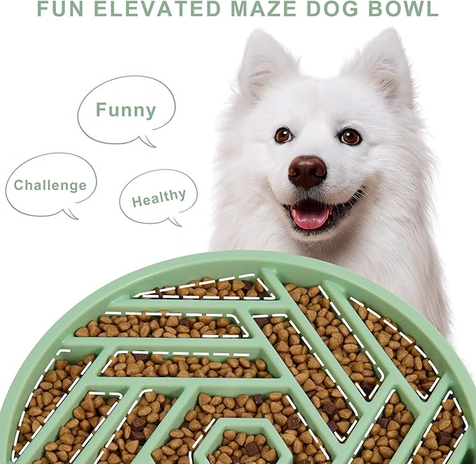 TOBYTO Slow Feeder Dog Bowls Large Medium Breed,Anti-Choking Slow Eating Dog Food Bowl,Non Slip Pet Slower Food Feeding Bowls Large Puzzle Slow Feeder Bloat Stop Maze Dog Dishes,Bean Green