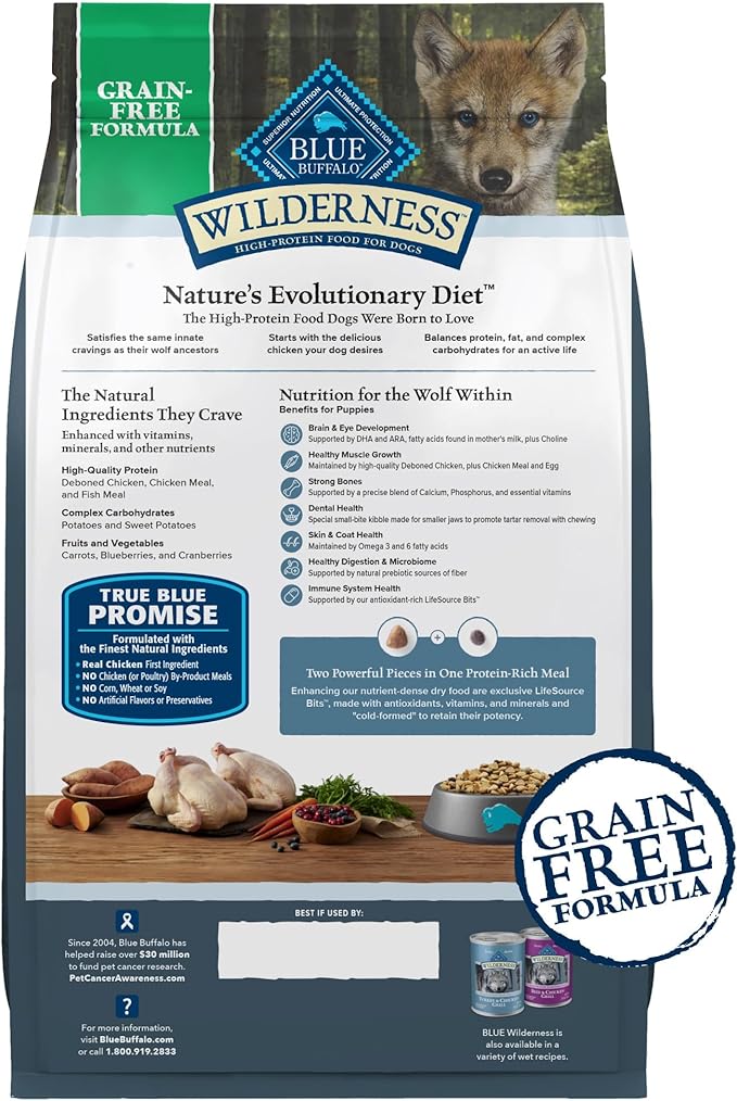 Blue Buffalo Wilderness Puppy High-Protein Dry Dog Food with Real Chicken, Grain-Free, Made in The USA with Natural Ingredients, Chicken, 13-lb. Bag