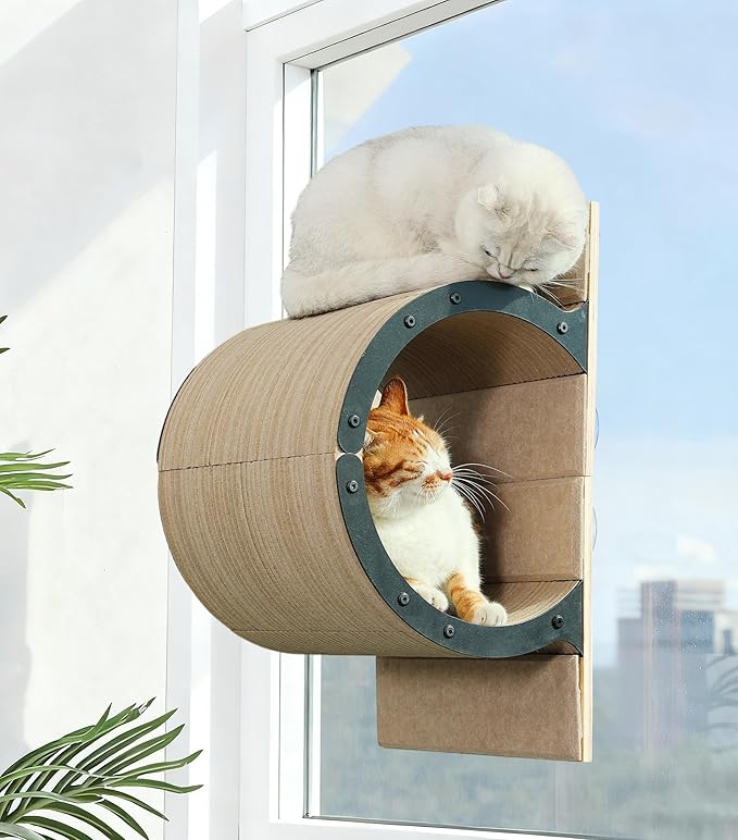 Cat Window Perch for Indoor Cats,Multiple Uses as Window Seat,Condo & Shelves,Scratchable Suction Cups Window Cat Bed for Hiding,Naping and Overlooking(Oatmeal)