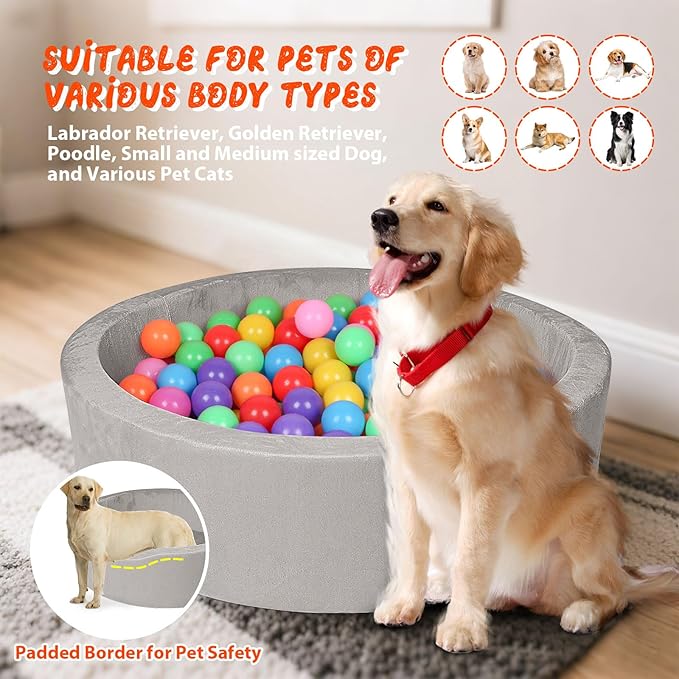 Dog Beds, 27 Inch Round Foam Pet Beds，Suitable for Small Dog & Cat to Sleep in and Play in The Ball Pit，Gray - Ideal for Puppies and Kittens（Balls NOT Included）...
