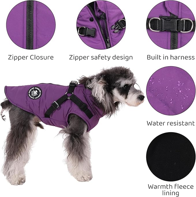 Norbi Dog Winter Jacket with Built-in Harness - Adjustable Warm Coats for Small, Medium & Large Dogs - Cold Weather Protection