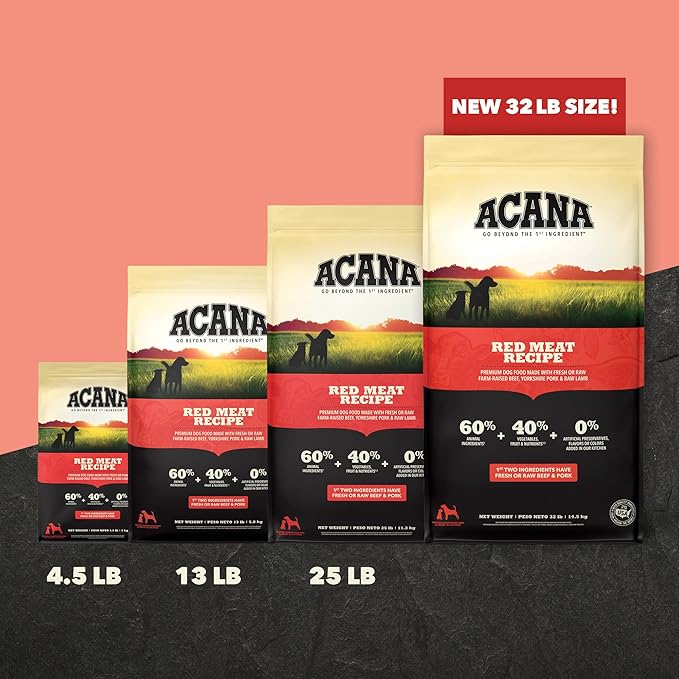 ACANA Grain Free Dry Dog Food Red Meat Recipe 25lb Bag