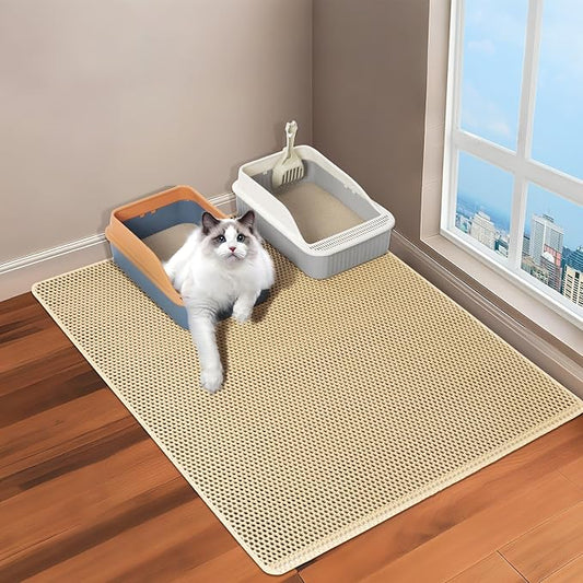 Large Cat Litter Box Mat, Litter Trapping Mat for indoor Cat, Litter box Mat for Floor 35''X 25'', 2 Layer Litterbox Catcher Rug for Kitty Pet,Waterproof Urine Proof, Clean Easily, Non-Slip