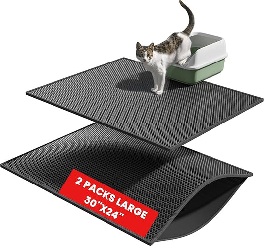 Pieviev 2 Packs Cat Litter Mat Double Layer Waterproof Urine Proof Trapping Mat (30''X24'', Black)