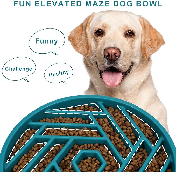 TOBYTO Slow Feeder Dog Bowls Large Medium Breed,Anti-Choking Slow Eating Dog Food Bowl,Non Slip Pet Slower Food Feeding Bowls Large Puzzle Slow Feeder Bloat Stop Maze Dog Dishes,Dark Green