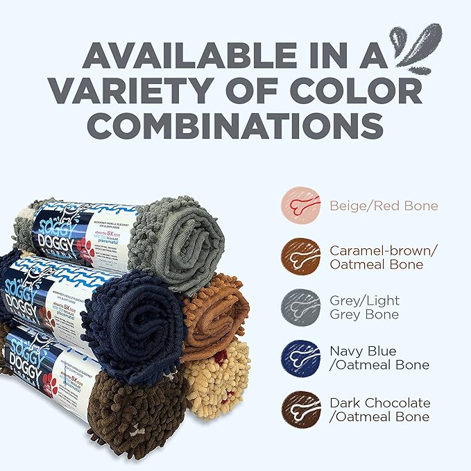 Soggy Doggy Slopmat - Water Absorbing Door Mat for Food and Water - Microfiber Chenille Rug for Muddy Paws and Messy Eaters - Machine Washable (Gray/Light Gray Bone, 18” x 24″)