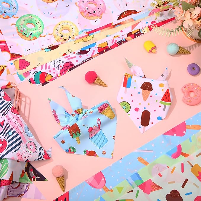 100 Pcs Dog Bandanas Bulk Hawaiian Dog Bandanas Summer 3 Sizes Washable Adjustable Scarf for Beach Small Medium Large Pet Supplies(Donut)