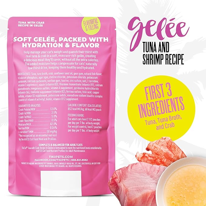 Tiki Cat Gelee Wet Cat Food, Tuna & Crab, 2.8 oz. Pouch (12 Count)