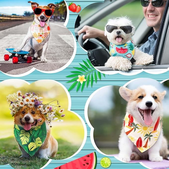 Sanwuta 120 Pcs Dog Bandana Bulk Scarf Washable Dogs Bibs Adjustable Kerchief Pet Bandana for Small and Large Party Pet Hawaii Beach Handkerchief Scarf Accessories(Summer)