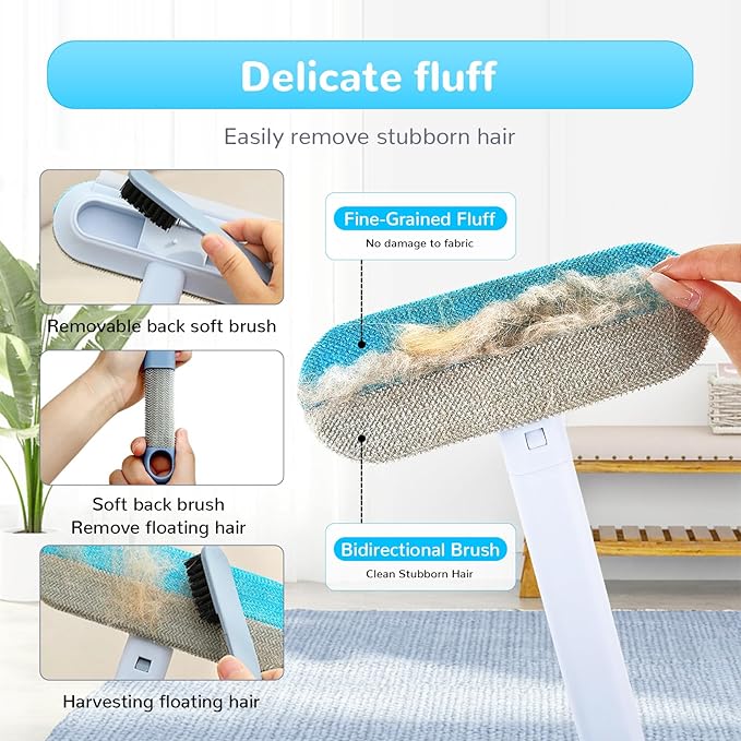 Pet Hair Remover - Pet Hair Removal Glove, 4 in 1- Reusable Hair Remover Brush with 17inch Long Handle, Electrostatic Gloves Pet hair for Furniture, Couch, Carpet