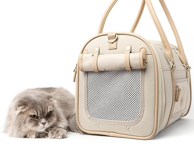 Cat Soft-Sided Carrier, Airlien Compliant, with Ventilation, for Pets Upto 16 lbs (Beige Sand)