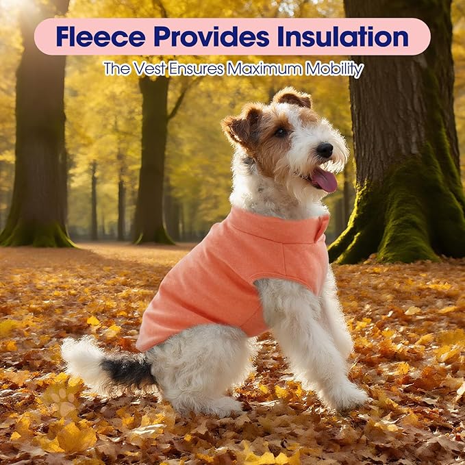 FUAMEY Dog Fleece Vest for Large Dogs,Warm Stretchy Dog Sweatshirts Pullover with Leash Hole Dogs Sweater Soft Pet Turtleneck Cozy Pet Vest Lightweight Sleeveless Orange L