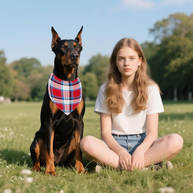 7 PCS Plaid Dog Bandanas for Large Dogs Breed Sewing Hemming Dog Bandana Print One Side XL Drool Bibs Party Grooming L