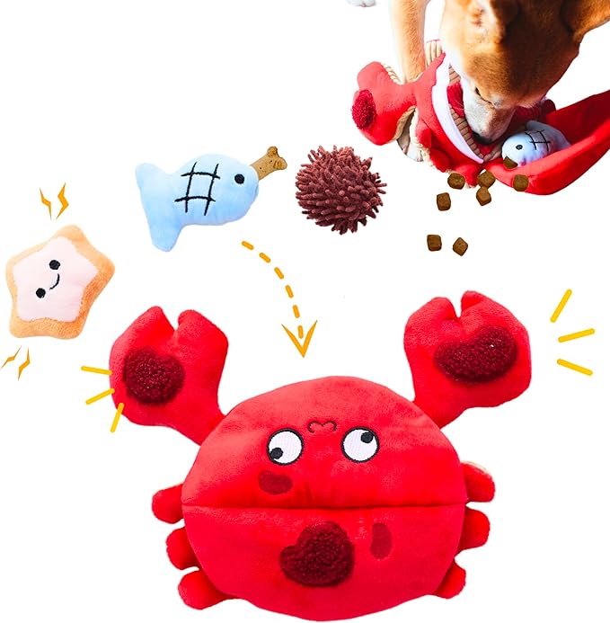 Squeaky Dog Toys, Plush Puzzle Hide and Seek Puppy Toys to Keep Them Busy – Cute Stuffed Dog Chew Toys for Small, Medium Breed - Crab