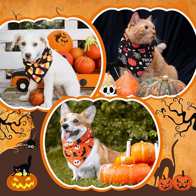 Sanwuta 100 Pcs Halloween Dog Bandanas Bulk Pumpkin Bat Spider Skull Pattern Dog Bandanas for Dogs Triangle Bibs Scarf for Small Medium Large Pet Christmas Costume Accessories(Large)