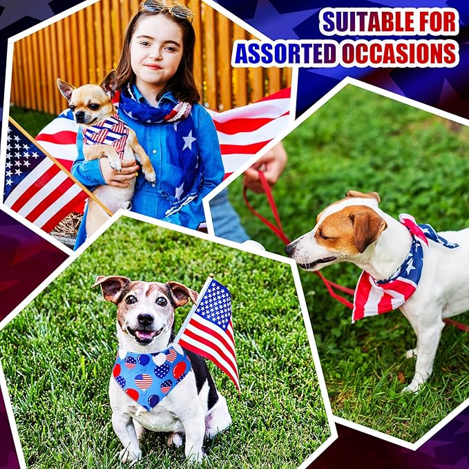 100 Pcs 4th of July Dog Bandanas Bulk Independence Day Dog Bandanas Adjustable Pet Bibs Independence Triangle Scarf 4th of July Holiday Costume for Small Medium Pet Puppy Cat