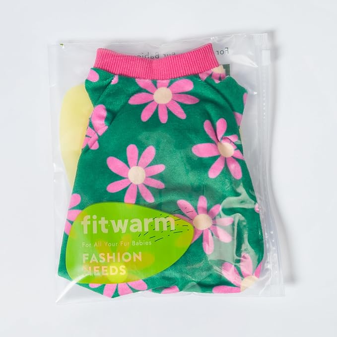Fitwarm Flower Fleece Dog Pajamas, Warm Winter Dog Clothes for Small Dogs Girl, Cozy Pet Onesie with Feet, Dark Green, Medium