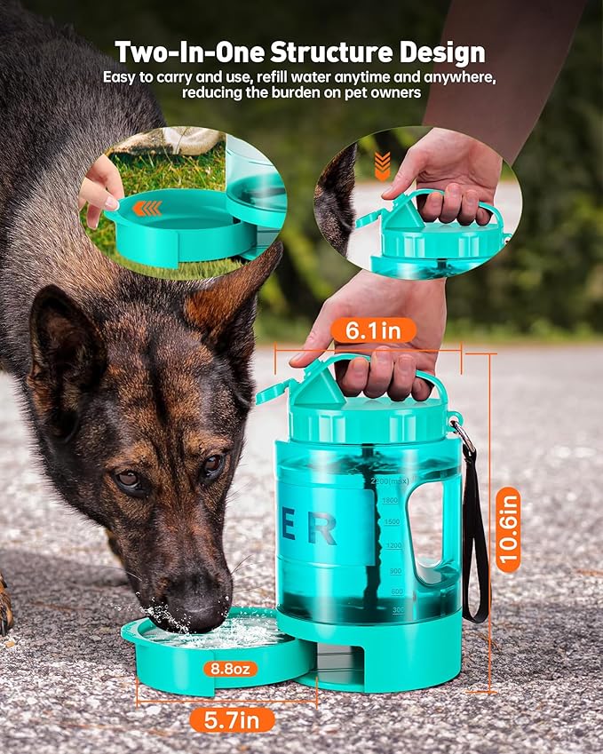 Portable Dog Water Bottle Bowl - 77 oz Travel Water Bowl Dispenser for Dogs Leak Proof, Suitable for Large Pet Drinking, A Must Have for Outdoor, Camping, Walking, Beach Other Scenes （Light Green）