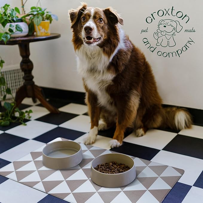 CROXTON & CO. Dog Food Mat | Non-Slip Faux Leather Pet Feeding Mat for Bowls | Large Dog Bowl Mat for Food and Water | Durable, Easy-to-Clean Pet Food Mat for Floors | Size: 12"x18"