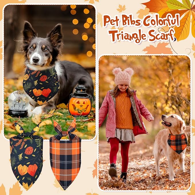 Lasnten 70 Pcs Fall Dog Bandanas Bulk Thanksgiving Dog Bandanas Pumpkin Pet Bibs Scarf for Dogs Triangle Scarf Holiday Costume for Small Medium Large Pet Accessories Grooming Supplies (Harvest)