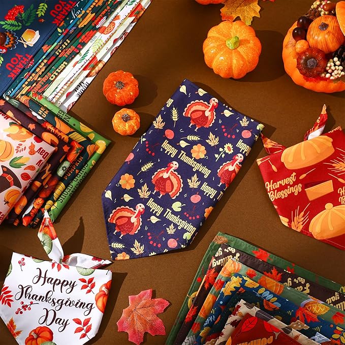 Abbylike 50 Pcs Fall Dog Bandanas Bulk Pet Scarfs Triangle Bibs Adjustable Washable Puppy Kerchief Seasonal Pet Costume Accessories Grooming Supplies for Small Medium Large Dogs Cats