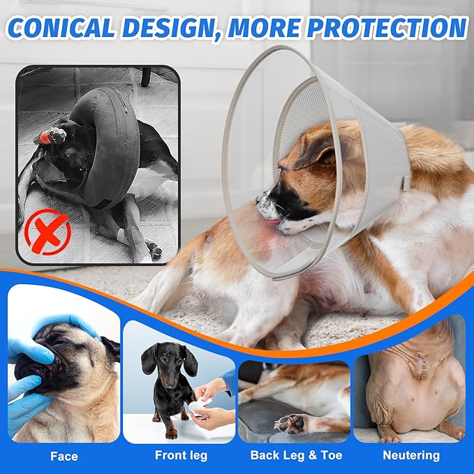 Dog Cone Collar with Soft Pad, Transparent Elizabeth Recovery Collar for Large, Medium, Small Dogs to Stop Licking, Pet Head Cone Alternative After Surgery, Neutering, Injury (S)