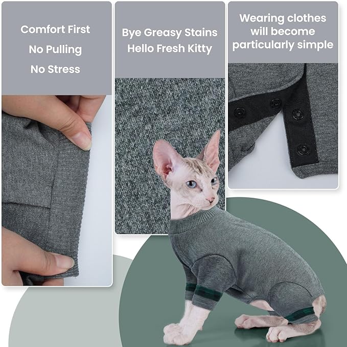 Sphynx Hairless Cats Sweater Shirt Kitten Soft Pullover Cute Cat Pajamas Jumpsuit Cotton Apparel Pet Winter Turtleneck for Cats LightGrey M