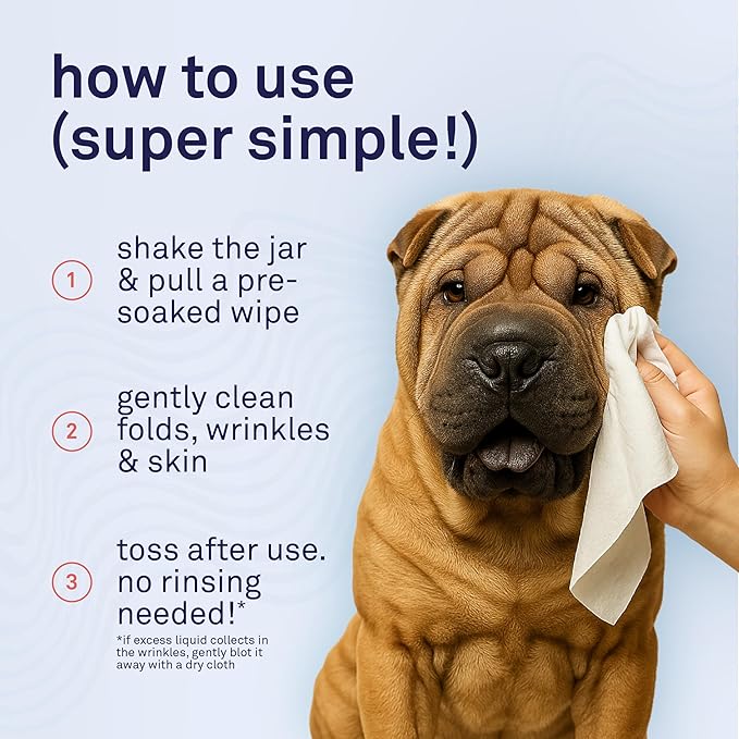 Petpost XL Wrinkle Wipes for Dogs | 60 Count Large 5x7 Dog Face & Wrinkle Cleaner | Gentle Pet Wipes with Coconut Oil & Aloe for Bulldogs, Pugs & Wrinkly Breeds | Dog Cleaning Wipes