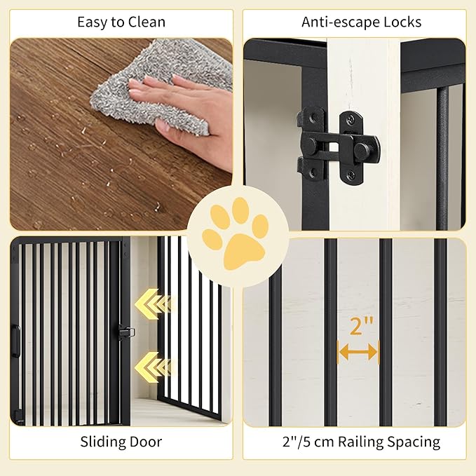 27.2" Dog Crate Furniture with Barn Door, Heavy Duty Dog Kennel Indoor with 2 Doors, Wooden Pet Cage End Table for Small Medium Dogs up to 22 lb, Anti-Chew Anti-Escape, White Brown DFC84314B