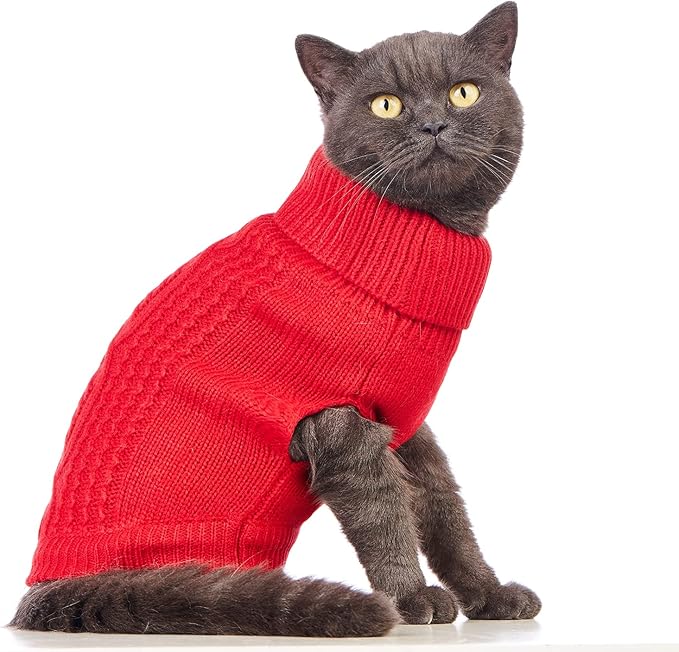 Stretchy Cat Sweater - 17 Colors & 6 Sizes | Snug Winter-Ready Knit for Boy/Girl Cats & Kittens(Red, X-Small)
