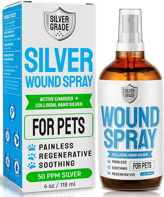 SILVER GRADE Wound Spray for Pets – Colloidal Silver Wound Care for Dogs & Cats – Helps with Skin Irritation, Hot Spots, Rashes, Scratching, Itch, Bites & Burns – Use a Dog Cone – 4 oz