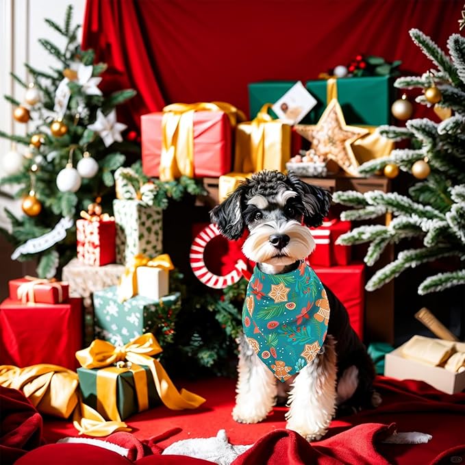 Christmas Dog Bandanas for Medium Dogs Breed 7 Pcs Hemming Seam Edge Christmas Dog Bandanas Adjustable Scarves Grooming M