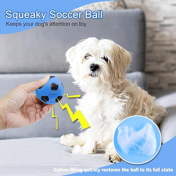 2” Dog Soccer Ball Toys 6 Pack, Squeaky Dog Toys Interactive Soccer Balls for Chewing and Training, Fits for Teething Puppies, Small and Medium Dogs