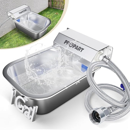 1 Gallon Automatic Water Dispenser for Dogs Cats Rabbits, Stainless Steel Dog Water Bowl, No Electricity Auto Fill Waterer Feeder, Fit 3/4" GHT Faucet, Wall-Mounted, Indoor Outdoor Use