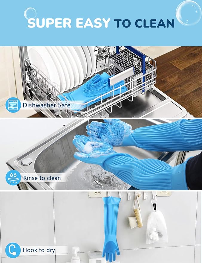 Pecute Pet Grooming Gloves, Heat Resistant Cat Bathing Gloves with High-Density Teeth, Silicone Dog Bathing Gloves with Enhanced Five Finger Design, Bathing and Massaging for Dogs and Cats