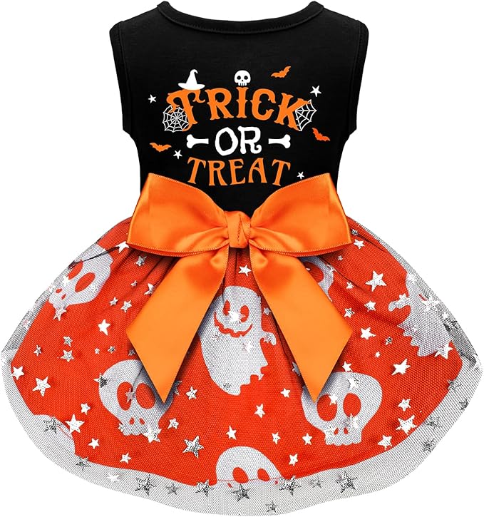Dog Halloween Costumes Dog Dress Halloween Costumes for Dogs Funny Puppy Dress with Bow for Small Medium Large Dogs Pumpkin Witch Bat Pet Costume Halloween